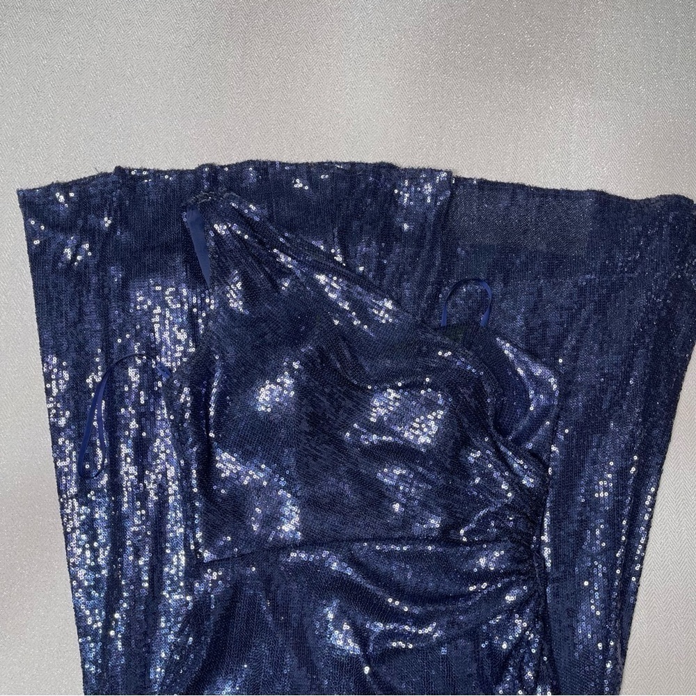 Cache Navy Blue Sequin Formal Gown Maxi Dress with Slit 4 - Picture 13 of 14